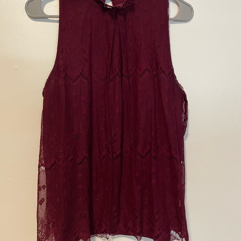 BCX Burgundy Lace Sleeveless Blouse